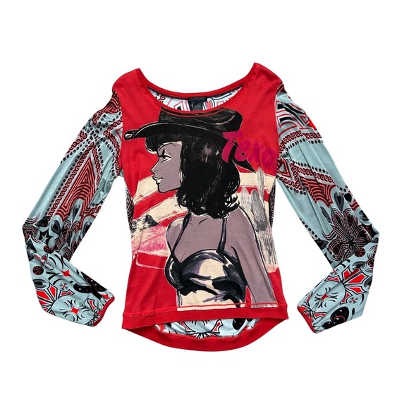 Custo Barcelona cowgirl western floral texas longsleeve‎ Top 3/M party y2k euro